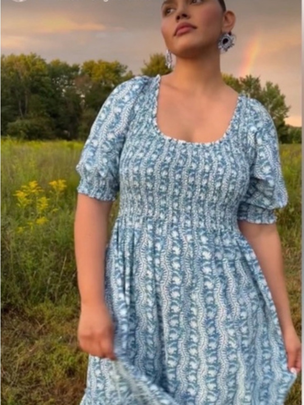 Hill House Light Blue Floral Smocked Midi Dress